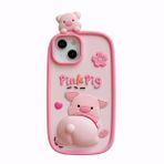 QoKcoahn iPhone 13 Kılıfı, Domuz Düğmeleri Yukarı Sevimli 3D Kawaii Kılıfları Komik Karikatür Anahtarlık Kılıfı Yumuşak Silikon Jel Damla Koruyucu Kılıf iPhone 13 için