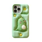 QoKcoahn iPhone 13 Pro Max için Kılıf, 3D Kawaii Telefon Kılıfları Komik Sevimli Karikatür Yeşil Dinozor Dekompresyon Yumuşak Silikon Jel Damla Koruma Kılıfı Kadın Kız iPhone 13 Pro Max için