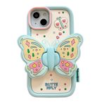 QoKcoahn iPhone 13 Pro Max için Kılıf, Kawaii Telefon Kılıfları 3D Karikatür Kılıflar Sevimli Komik Kelebek Braketi Mavi Yumuşak Silikon Kauçuk Darbeye Dayanıklı Koruyucu Kılıf Kadın Kız iPhone 13 Pro