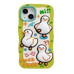 QoKcoahn iPhone 13 Pro Max için Kılıf, Sevimli 3D Kawaii Telefon Kılıfları Komik Üç Mutlu Ördek Karikatür Kapak Yeşil Yumuşak Silikon Jel Damla Koruma Kılıfı Kadın Kız iPhone 13 Pro Max için