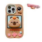 QoKcoahn iPhone 13/14 için Kılıf, Komik 3D Karikatür Capibara Braketi Haki Kılıflar Sevimli Kawaii Telefon Kılıfları Yumuşak Silikon Darbeye Dayanıklı Koruyucu Kılıf Kadın Kız iPhone 13/14 için