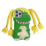 QoKcoahn iPhone 14 Pro Max için Kılıf, 3D Kawaii Telefon Kılıfı Sevimli Karikatür Dinozor Sarı Uzun Örgüler Yumuşak Silikon Komik Koruyucu Jel Kapak Kadın Kız iPhone 14 Pro Max için