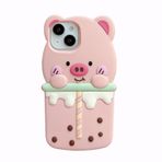 QoKcoahn iPhone 14 Pro Max için Kılıf, 3D Kawaii Telefon Kılıfları Komik Sevimli Karikatür Kabarcık Çay Domuz Kapağı Yumuşak Silikon Jel Damla Koruma Kılıfı Kadın Kız iPhone 14 Pro Max için