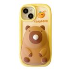 QoKcoahn iPhone 15 için Kılıf, Sevimli 3D Kawaii Telefon Kılıfları Komik Kapibara Üfleme Kabarcıkları Karikatür Kapak Anahtarlıklı Yumuşak Silikon Jel Damla Koruma Kılıfı Kadın Kız iPhone 15 için