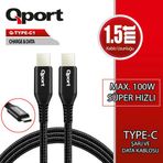 Qport 1.5 mt 100W Q-Type-C1 Type-C Super Hızlı PD Şarj ve Data Kablosu