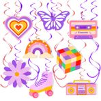 Qpout 12 Parça 80'ler Parti Asma Sarmal Dekorasyon 80'ler Retro Tavan Fışkırtma Geri Dönüş 80'ler Retro Dekorasyonlar Throwback Doğum Günü Partisi 80'ler Hippi Temalı Parti Malzemeleri