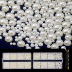 QPRETTY DU 6540 adet kirli beyaz reçine düz arka inciler Rhinestones, karışık boyut 2/3/4/5/6/8/10mm yarım yuvarlak inci boncuk tırnak taşlar yapay elmas cımbız ve seçici kalem el sanatları tırnak DIY dekorasyon