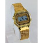 Q&Q Çelik Hasır Kordonlu, Altın Sarısı, Retro, Dijital, Işıklı, Kronometreli, Su Geçirmez, 2 Yıl Garantili Unisex Saat