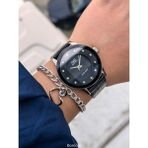 Q&Q Marka Retro Model Siyah Renk Deri Kordon ,Büyük Kasa 40 mm sade Kadın Kol Saati+ Bileklik