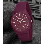 Q&Q QCG21211 Bordo Su Geçirmez Silikon Kordonlu Çift Takvimli Unisex Kol Saati
