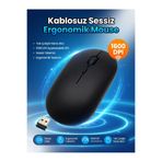 qromax Şarj Edilebilir Kablosuz Mouse Dual Mode 1600 DPI Ergonomik 2.4G Bluetooth cns-siyah