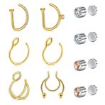 QSKISS 10 adet sahte burun piercingi, sahte burun, septum piercingi, sahte burun, dudak piercingi, kulak piercingi, sahte piercing, vücut takısı, kadınlar ve erkekler için
