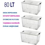 Qua 80 Lt Kapaklı Oyuncak Saklama Kutusu 3’lü Set – Tekerlekli Kilitli Bpa Içermez Çocuk Odası Organizer - Şeffaf