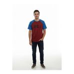QualiTee Erkek Bordo Reglan Kol Tişört Mavi Kollu Baskılı Casual T-Shirt