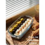 Qualitev 1 Adet Cam Fırın Kasesi Borline Meze Tabağı Dikdörtgen Kase 17X5 cm - Şeffaf