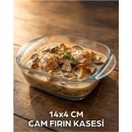 Qualitev 1 Adet Cam Fırın Kasesi Borline Meze Tabağı Kare Kase 14X4 cm - 300 ml