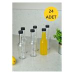 Qualitev 24'Lü Cam Şeffaf 250 Ml Süt, Ayran, Limonata, Meşrubat Şişesi Plastik Kapaklı Craft Şişe