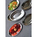 Qualitev 6\'lı Paslanmaz Çelik Kayık Tabak Sunum Meze Tabağı 18 x 11 cm - Düz - 150 ml - Gümüş