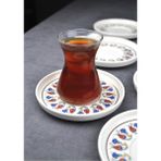 Qualitev 6\'lı Porselen Çay Tabağı Yaldızlı Lale Motifli Gold Çay Tabak Çini Desen-Tuna - 10 ml - Renkli