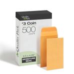 Quality Park Madeni Para Zarfları, #3 Boyut, 6.4 x 10.8 cm, 28 lb Kahverengi Kraft Kağıt, Zamklı Kapak, 500 Adet, Küçük Parçalar ve Nakit İçin
