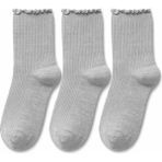 QUALITY WALKING 3’lü Kadın Bambu Dikişsiz Çorap Fırfır Detaylı Tasarım Ipeksi His Rahat Kullanım - 36 - 40 - Gri