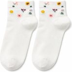 QUALITY WALKING Kadın Dikişsiz Çiçek Desenli Bambu Çorap Ipeksi His Günlük Şık Çorap - 36 - 40 - Beyaz