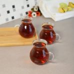 Quanco 3' Lü Borosilikat Cam Çay Bardağı /şık Tasarım / Rahat Kulplu - Keyfi Ala - Şeffaf