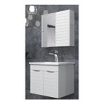 Quarter Banyo Dolabı 65 cm Sonic Ayna Dolaplı Alt Üst Modül ve Seramik Lavabo - Beyaz
