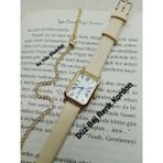 Quartz Kadın Kol Saati Vintage Gold Kasa- Oval Model- Bej Düz Kordon TT0054 - 20 cm