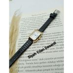 Quartz Kadın Kol Saati Vintage Gold Kasa- Oval Model- Siyah Yılan Desenli Kordon TT0054 - 20 cm