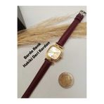 QUARTZ Minimal Vintage Kadın Kol Saati Retro , HAKİKİ DERİ Bordo Renk Kordon , Oval Model , Gold Renk Kasa , Beyaz Renk Kadran