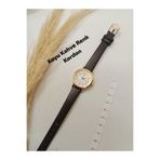 QUARTZ Minimal Vintage Tasarım - Kadın Kol Saati Retro Gold Kasa Model - Koyu Kahve Renk kordon
