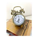 Quartz Orta Boy Metalik Sarı Çift Çanlı Fosforlu Işıklı Çalar Masa Saati (Kasa Çapı: 8Cm)