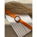 Quartz Retro Minimal Vintage Deri Kordon Kadın Kol Saati Silikon Model - Turuncu