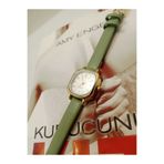 QUARTZ Retro Model Minimal Gold Kasa Kadın Kol Saati - Vintage Su Yeşili Renk Kordon