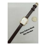 QUARTZ Vintage Dikdörtgen Model Kadın Kol Saati Retro (KOYU KAHVE RENK KORDON) , Gold Renk Kasa , Beyaz Renk Kadran