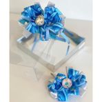 Queen Accessories Mavi 2'li Prenses Sindirella Anne Kız Çocuk Bebek Kombin Saten Taç Toka Seti