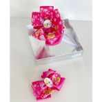 Queen Accessories Neon Pembe 2'li Uyuyan Güzel Anne Kız Çocuk Bebek Kombin Saten Taç Toka Seti - Fuşya