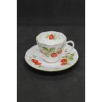 Queen Anne Queen's China Virginia Çileği Porselen Tek Kişilik Kahve Fincanı ve Tabağı 100 ml - Kırmızı