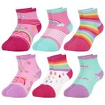 Queenshin Okul çocuğu çorabı, kız çocuk çorabı, eğlenceli motifli, nefes alır, bilek çorabı, 6'lı paket, hediye 3-12 yaş, 6 çift - Gökkuşağı, 5-8 Jahre