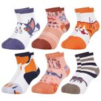 Queenshin Okul çocuğu çorabı, kız çocuk çorabı, eğlenceli motifli, nefes alır, bilek çorabı, 6'lı paket, hediye 3-12 yaş, 6 çift - Kedi, 5-8 Jahre