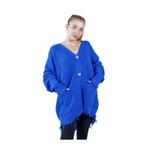 QUELLİ Oversize Cepli Mavi Hırka Mavi Standart