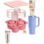 Quencher ve Iceflow Uyumlu 20-30-40 Oz Aksesuar 4 Bölmeli Kapaklı Silikon Buz Kalıbı - Pembe - Açık Mor