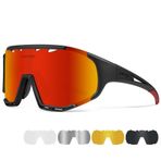 Queshark Polarize Anti-UV Outdoor 5 Lens Ultra Hafif Spor Motorsiklet Bisiklet Kayak Güneş Gözlüğü Kırmızı