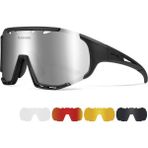 Queshark Polarize Anti-Uv Outdoor 5 Lens Ultra Hafif Spor Motorsiklet Bisiklet Kayak Güneş Gözlüğü - Siyah - Standart