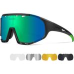 Queshark Polarize Anti-Uv Outdoor 5 Lens Ultra Hafif Spor Motorsiklet Bisiklet Kayak Güneş Gözlüğü - Yeşil - Standart
