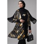 Quesre Kadın Zebra Desenli Mavi Detaylı Uzun Kimono 2'li Takım - Modern Tesettür Hırka & Şık Ceket