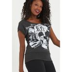 QUHOX Kadın Kuru Kafa Baskılı Geniş Yakalı T-shirt Antrasit