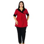 Quilling Kırmızı - Siyah Renk Büyük Beden Pijama Takımı - Lady 403 Kısa Kol Battal Pijama Takımı