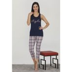 Quilling Lacivert Renk Ekose Desenli Lady 12030 Kısa Kol Kapri Pijama Takımı;